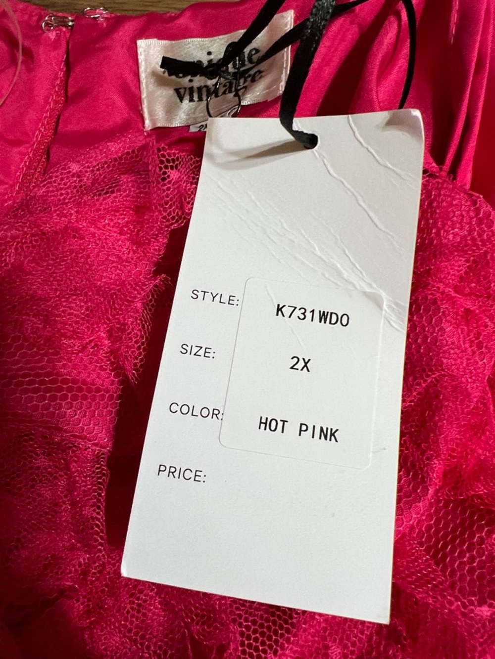 Plus Size Unique Vintage Bright Pink Tulle Ruffle Formal Dress - Picture 4 of 5